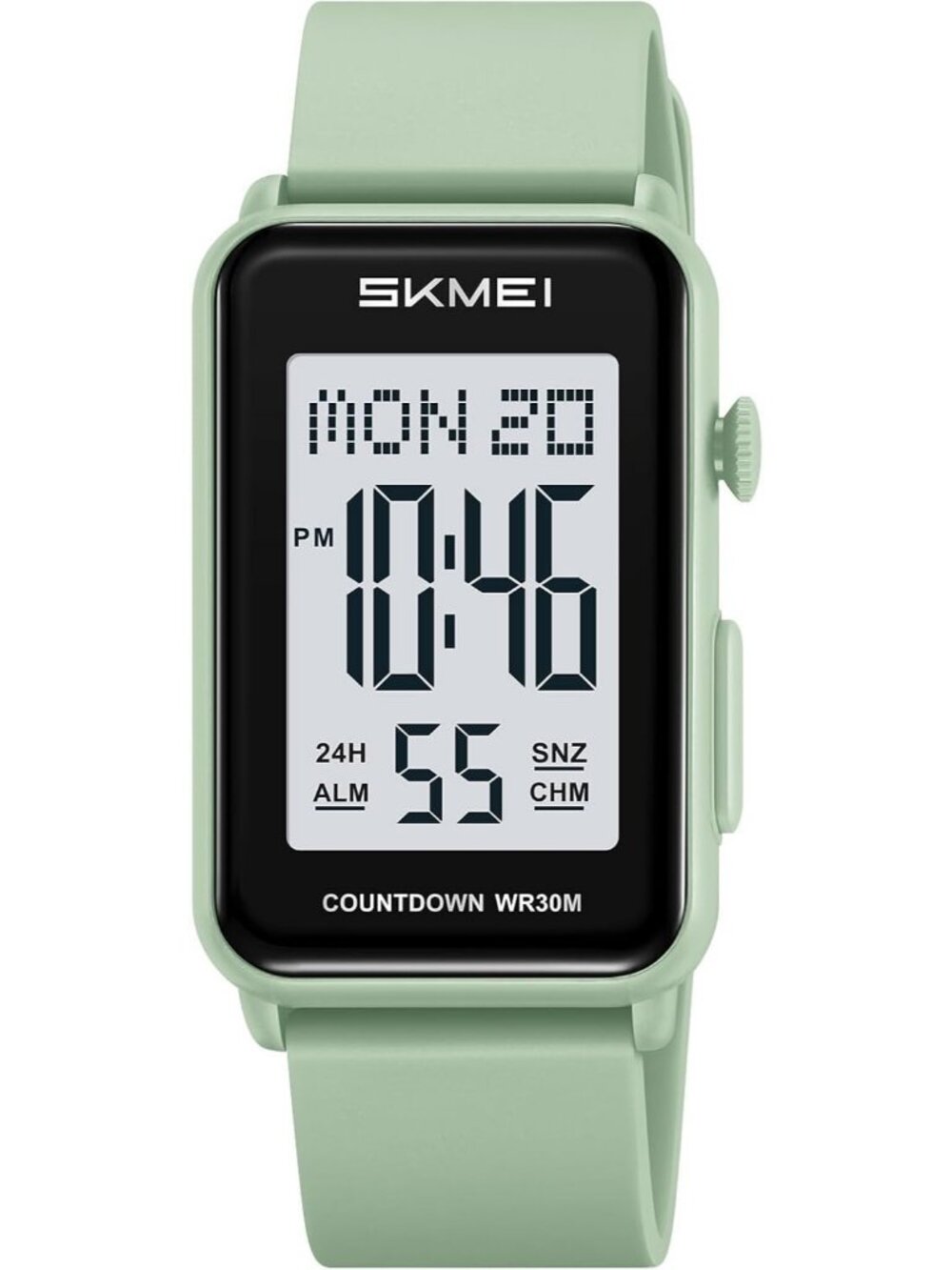 Unisex Light Green Digital Big Numbers LED Sport Silicone Strap Wrist Watch